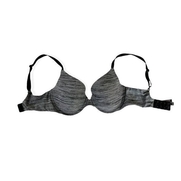 Victoria’s Secret Uplift Semi Demi Tee Shirt Bra Gray Black Striped  Size 32DD - Picture 5 of 7